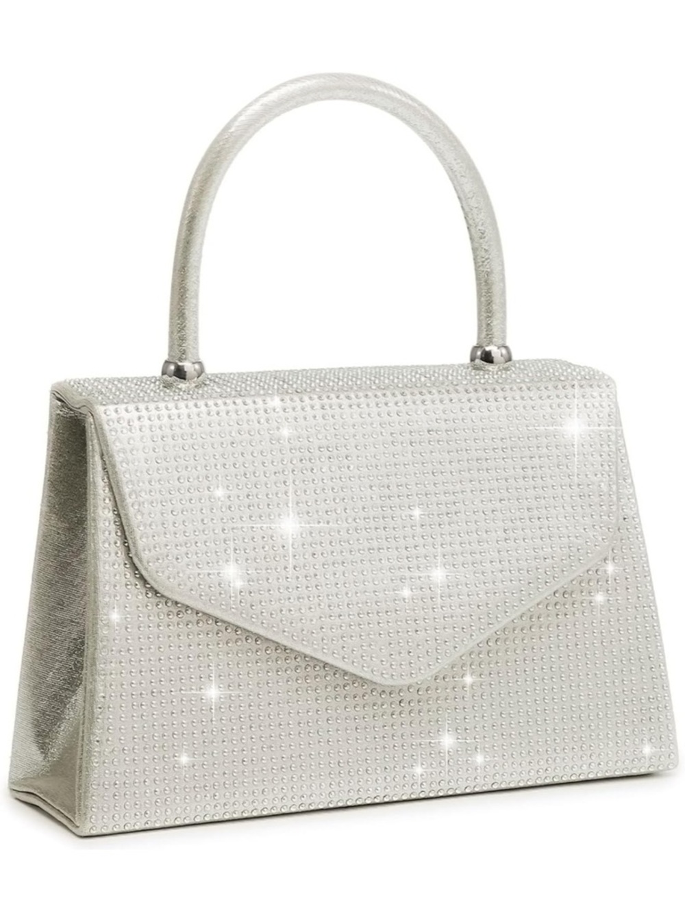 Silver Rhinestone-Embellished Women's Top-Handle Bag with Crossbody Strap